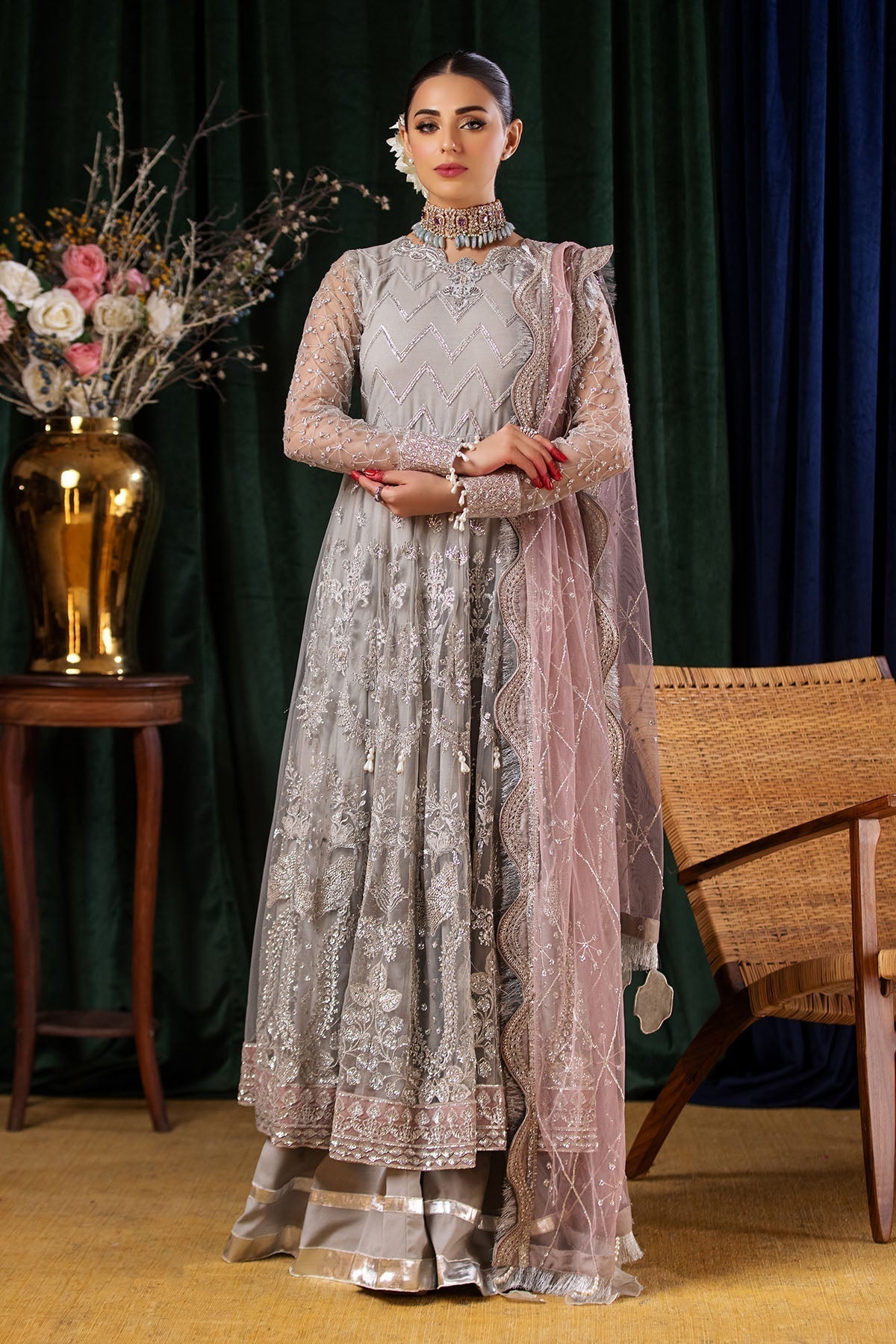 Nureh | Aroha Formals | AR-06 XS Light Gray Chiffon