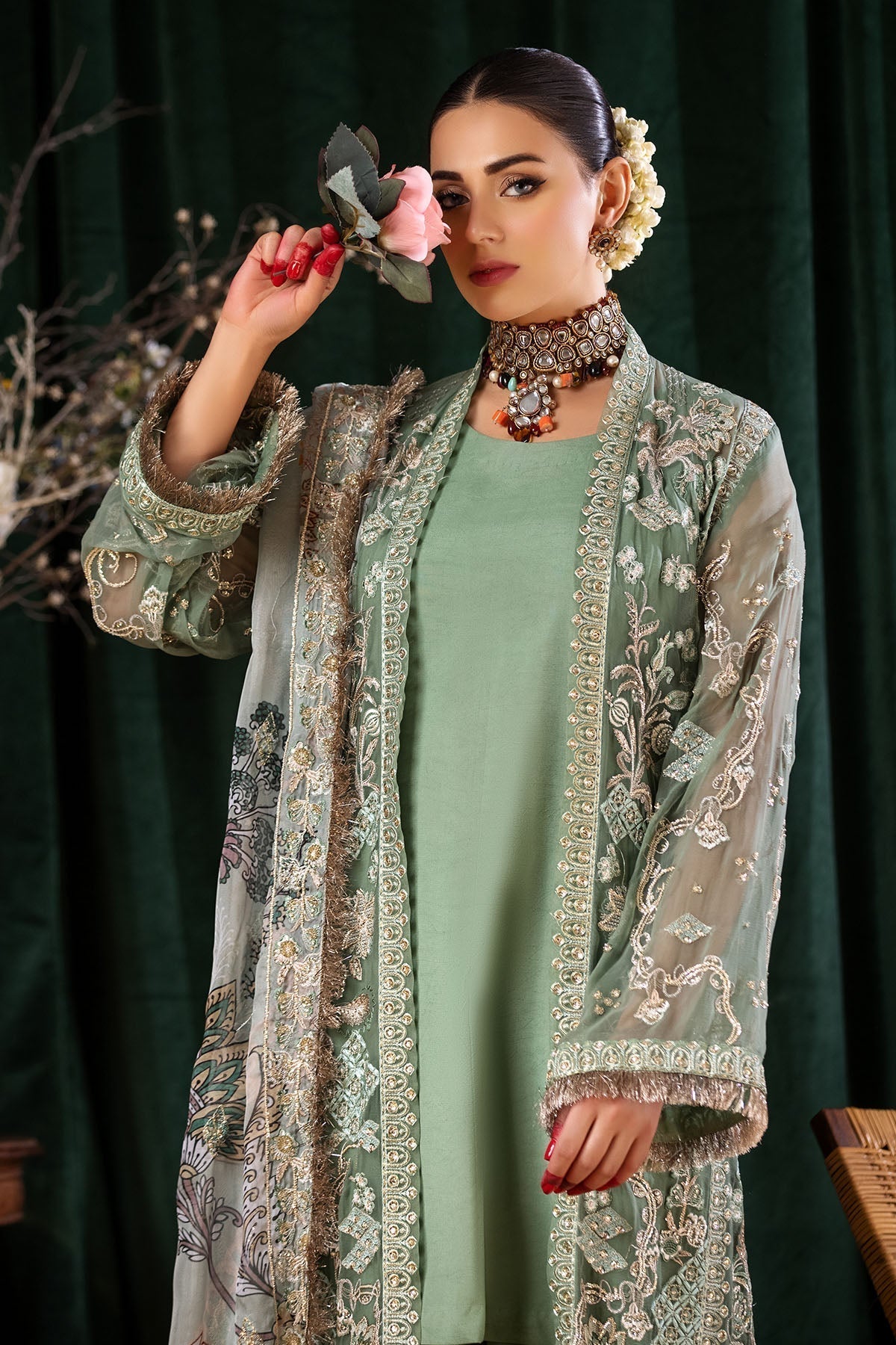 Nureh | Aroha Formals | AR-03 S Greenish Gray Chiffon