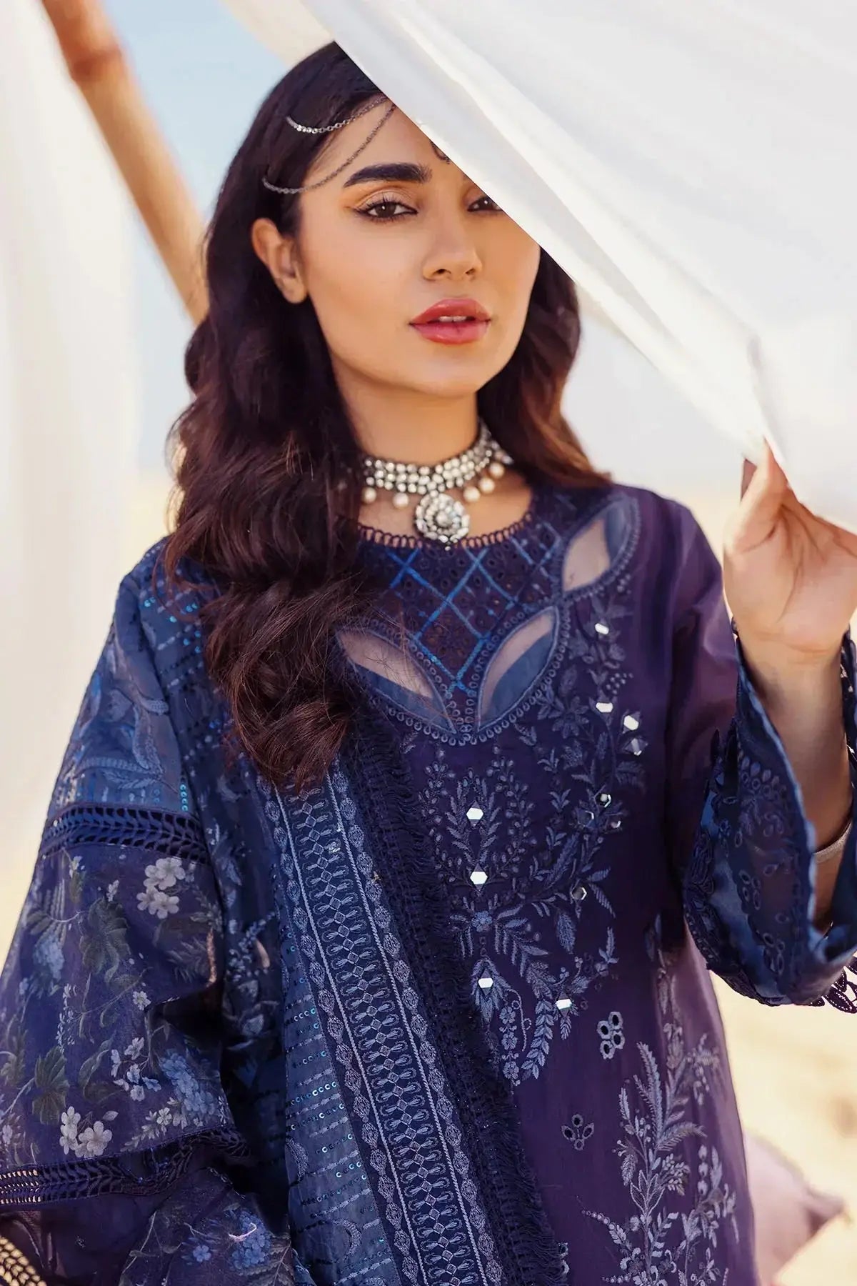 Nureh | Sehra Swiss Voil Lawn | NILE BLUE - NE-77 - Pakistani Designer Dress - by Nureh | Type: Luxury - 100% Original at Saira Sultan