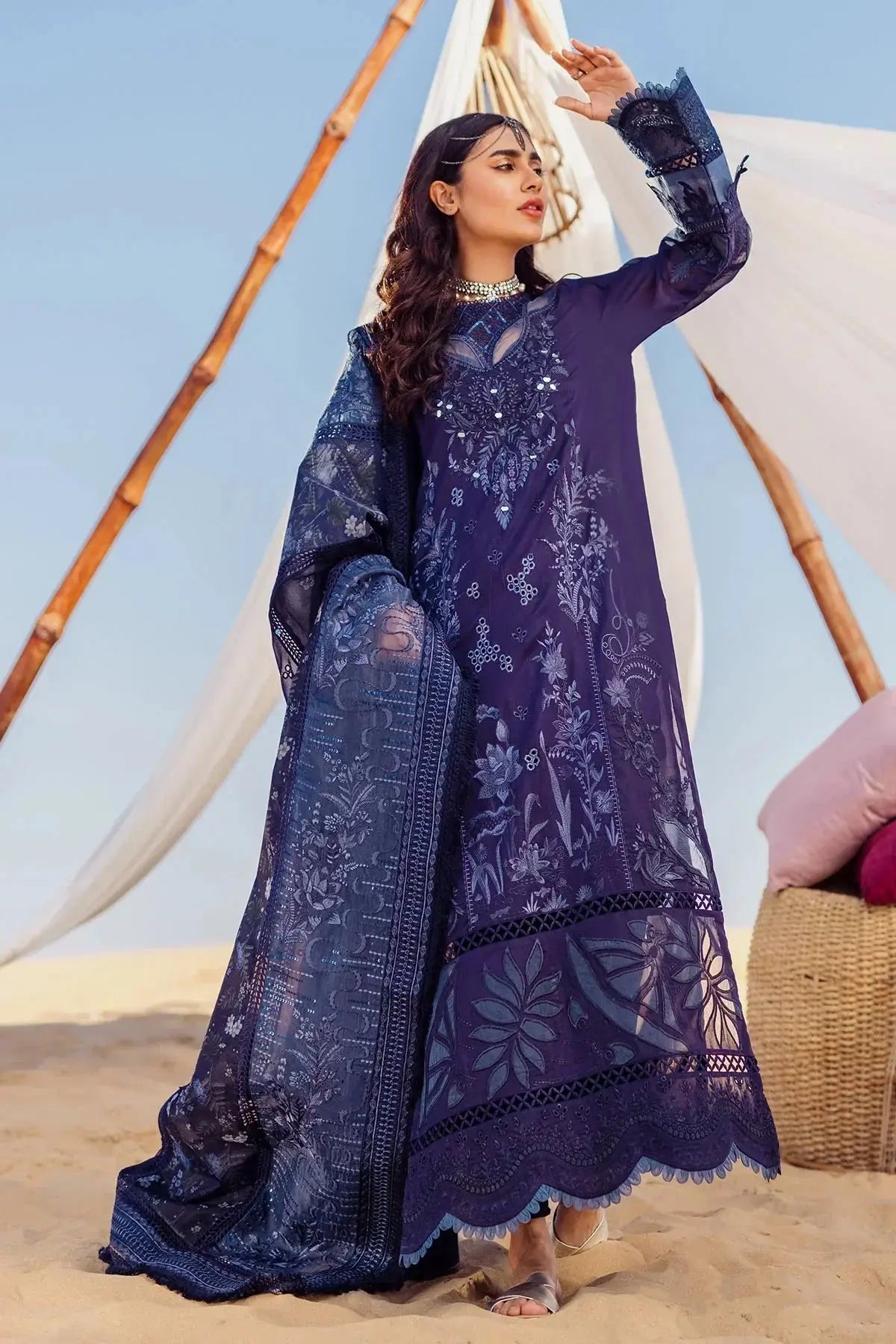 Nureh | Sehra Swiss Voil Lawn | NILE BLUE - NE-77 - Pakistani Designer Dress - by Nureh | Type: Luxury - 100% Original at Saira Sultan