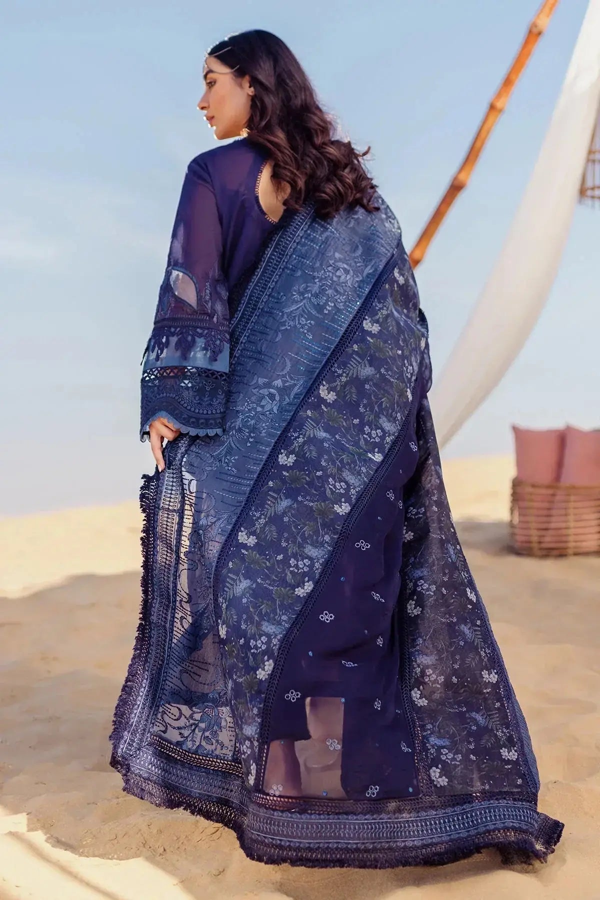 Nureh | Sehra Swiss Voil Lawn | NILE BLUE - NE-77 - Pakistani Designer Dress - by Nureh | Type: Luxury - 100% Original at Saira Sultan