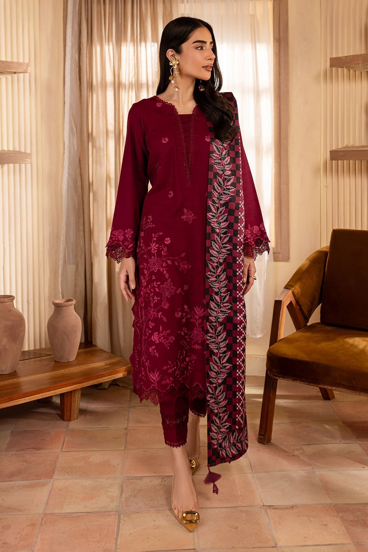 Nureh | Shades of Winter | NP-578 XS Maroon Khaddar