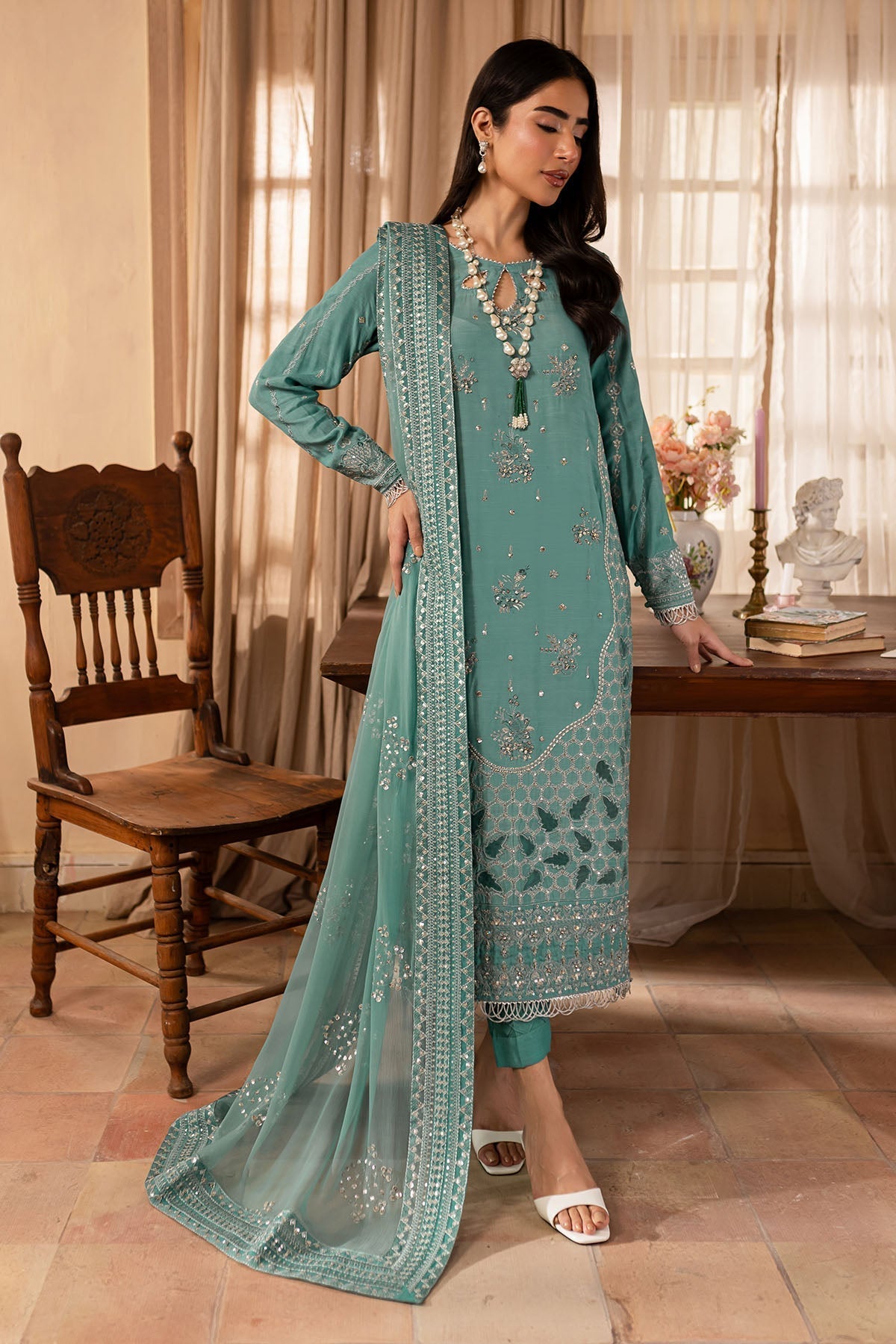 Nureh | Shades of Winter | NP-576 XS Jade Green Raw Silk