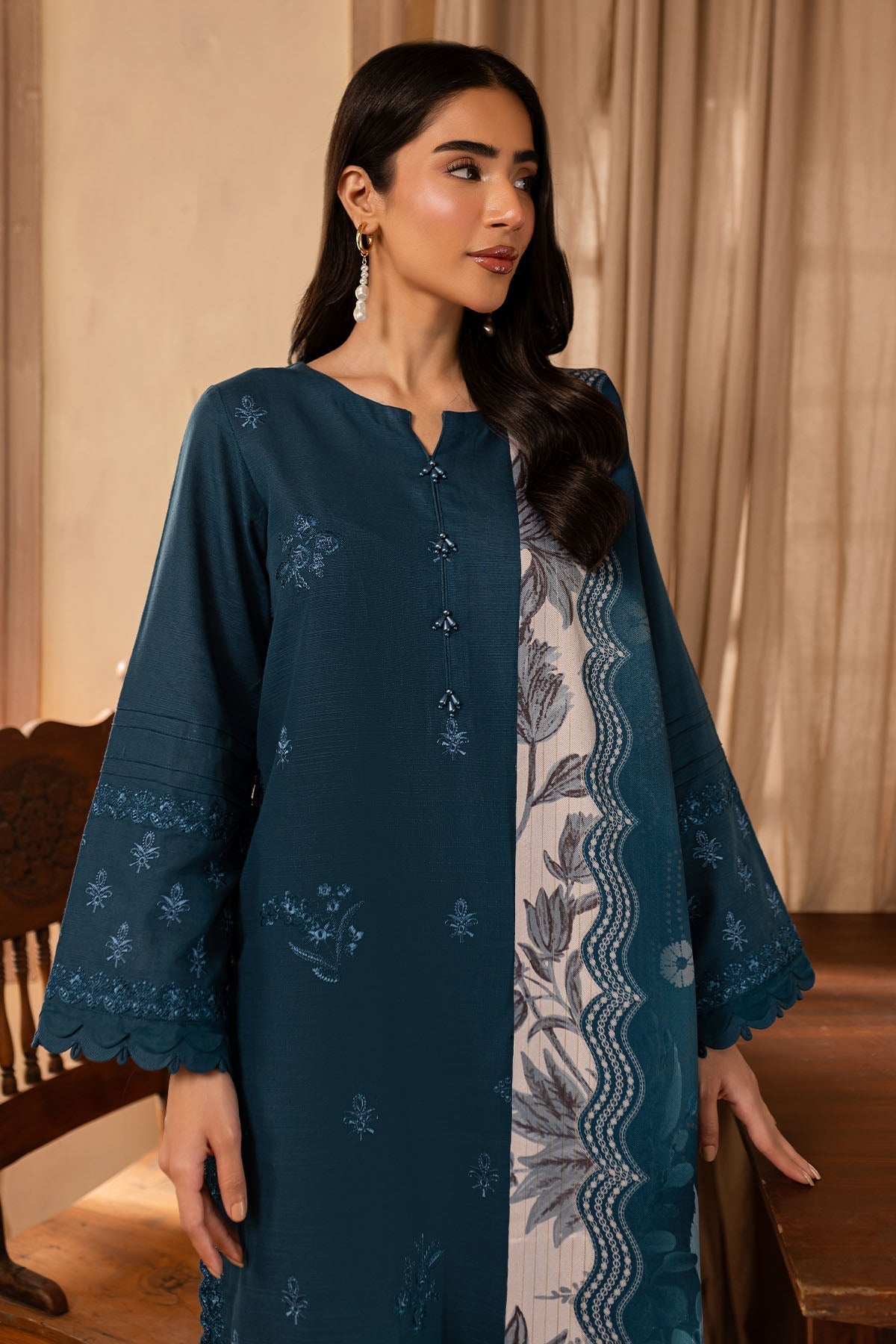 Nureh | Shades of Winter | NP-580 M Khaddar Teal Blue