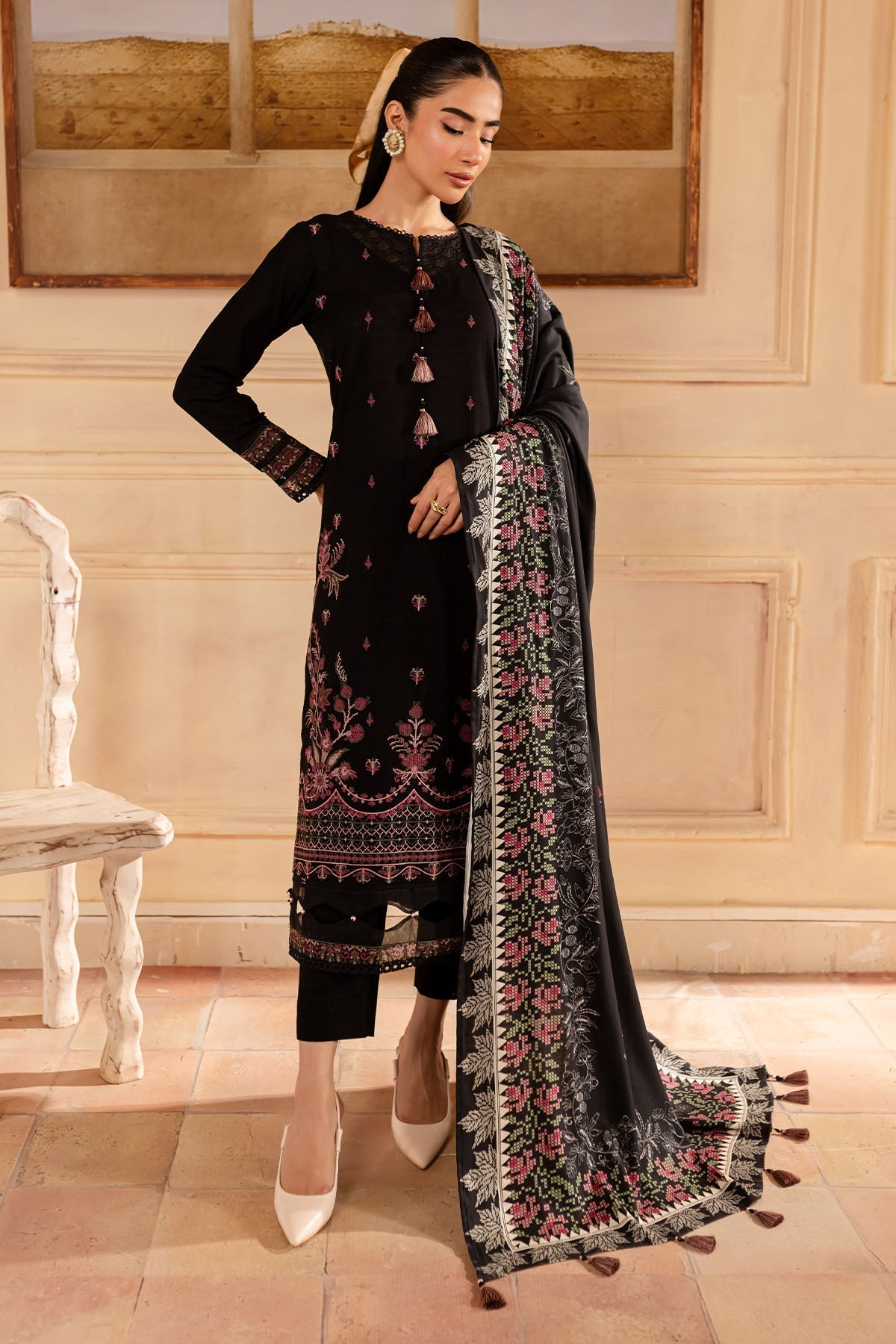 Nureh | Shades of Winter | NP-585 L Black Khaddar