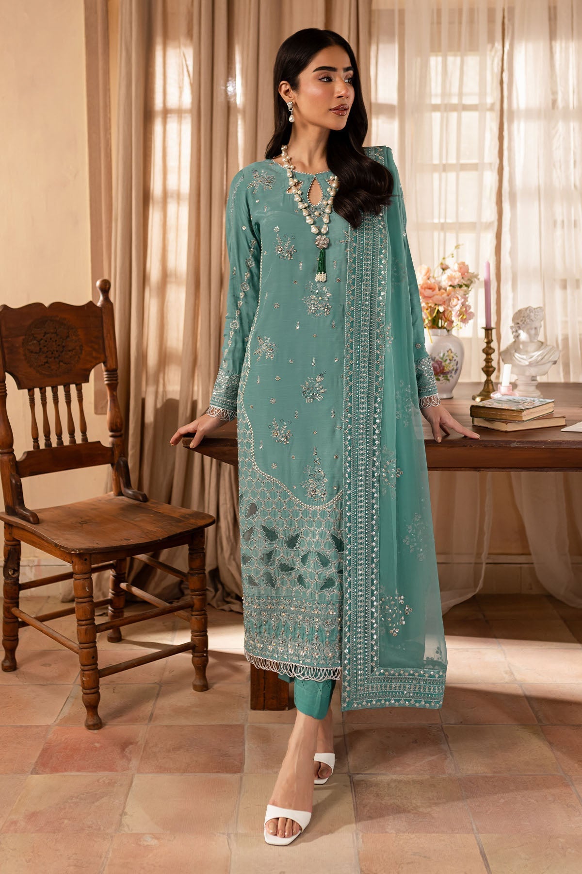 Nureh | Shades of Winter | NP-576 L Jade Green Raw Silk