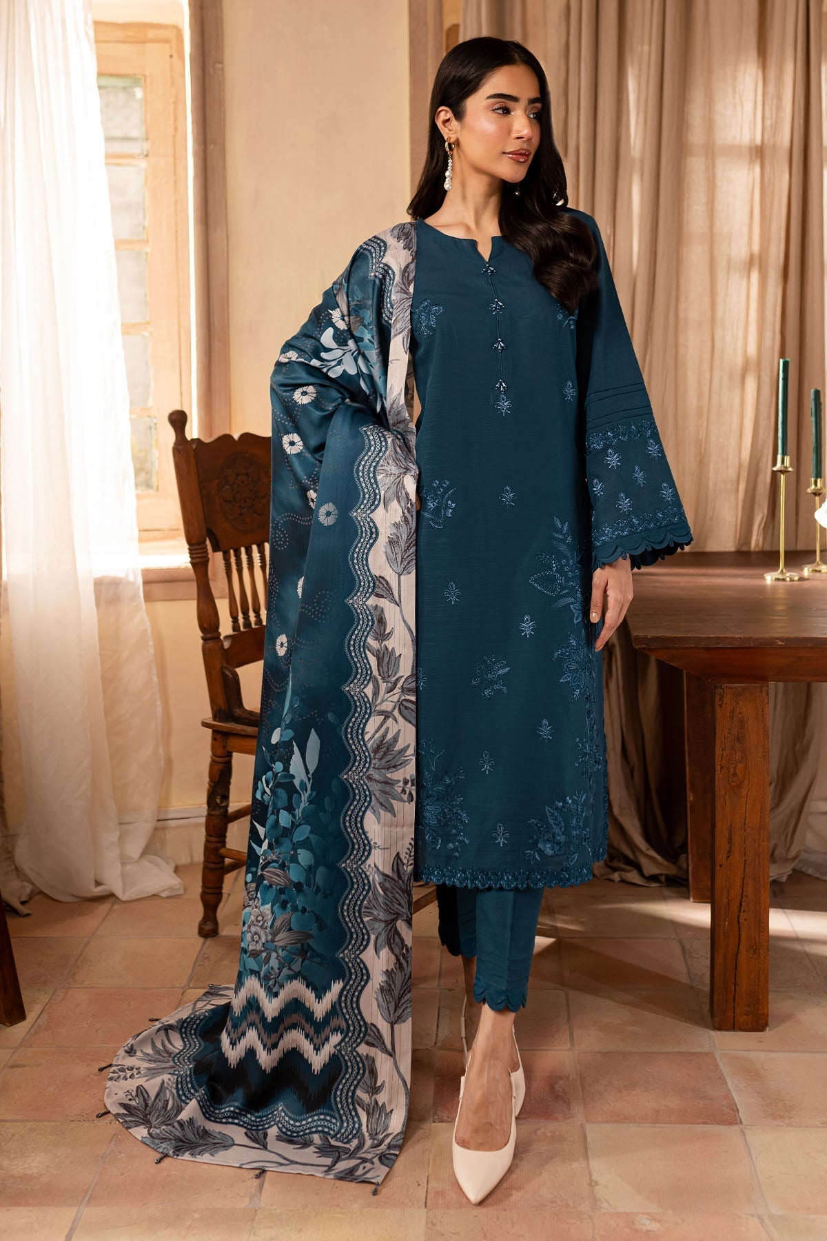 Nureh | Shades of Winter | NP-580 XS Khaddar Teal Blue