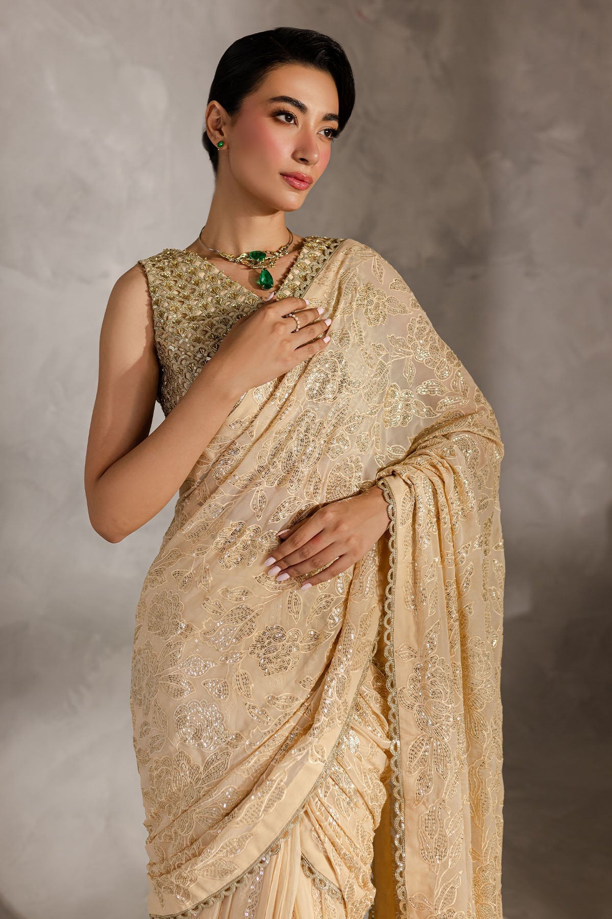 Nureh | Wedding Formals 24 | FP-145 M Beige Chiffon