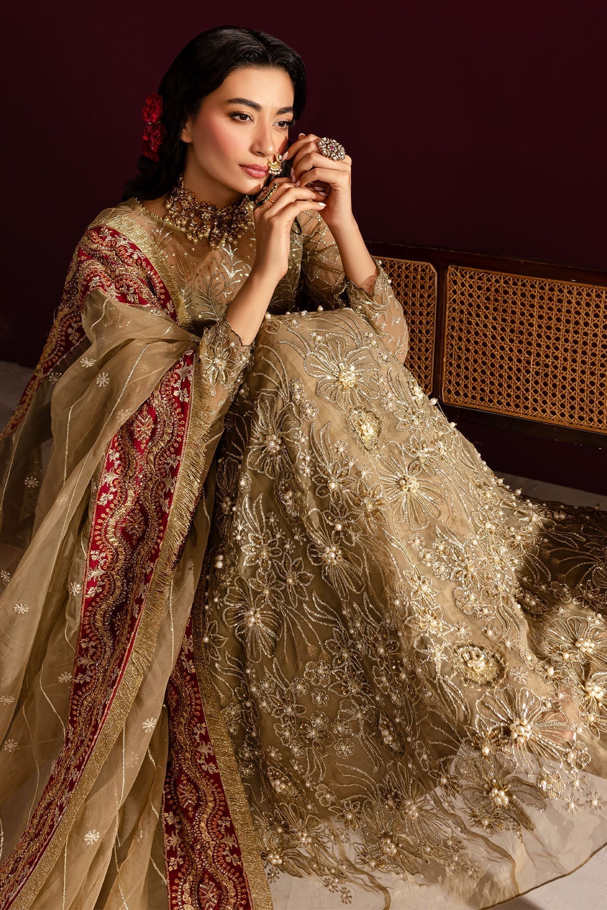 Nureh | Wedding Formals 24 | FP-130 L Dull Brown Organza