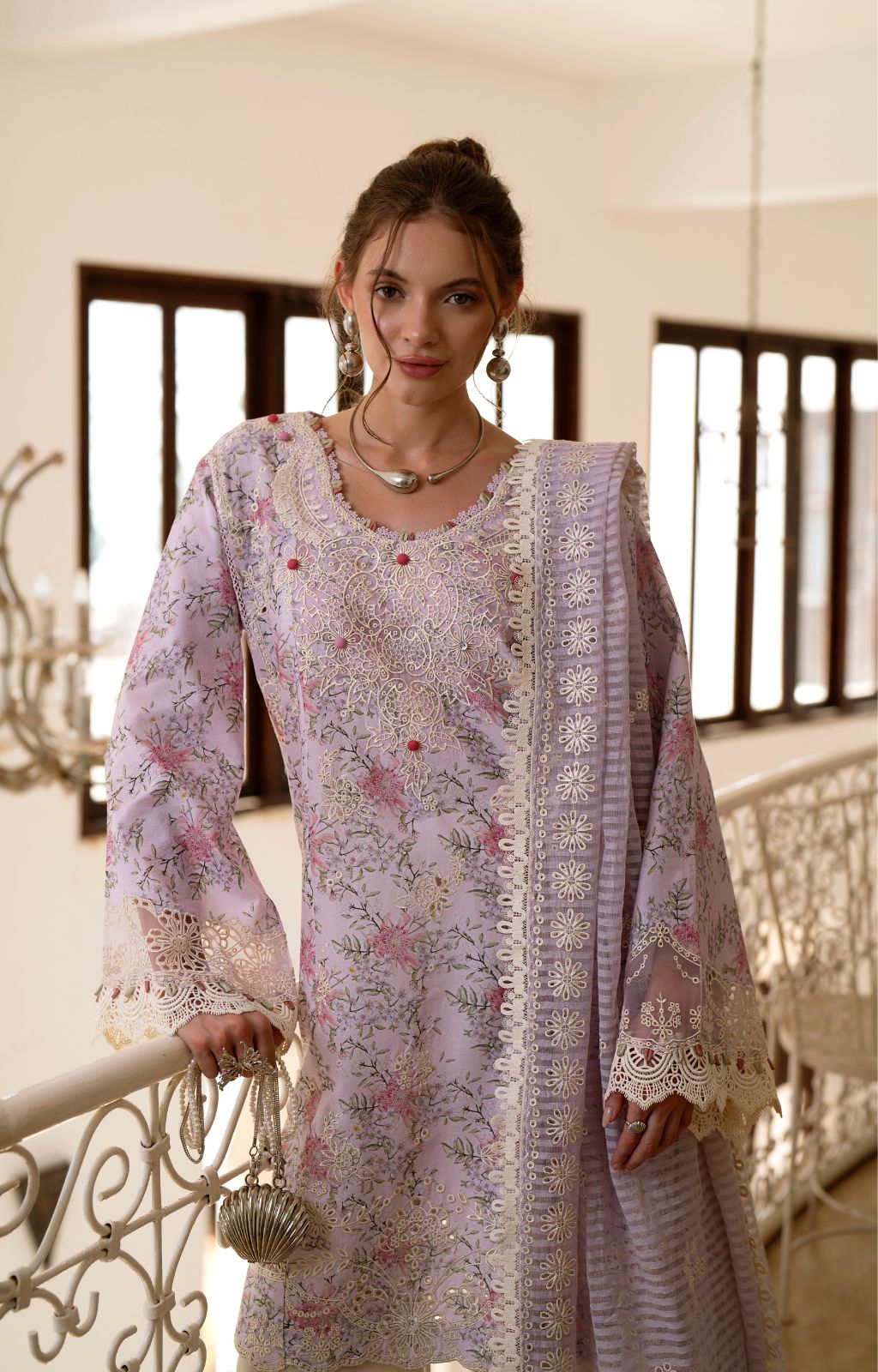 AJR Couture | Printakari Lawn 25 | Pearl L Lilac Lawn