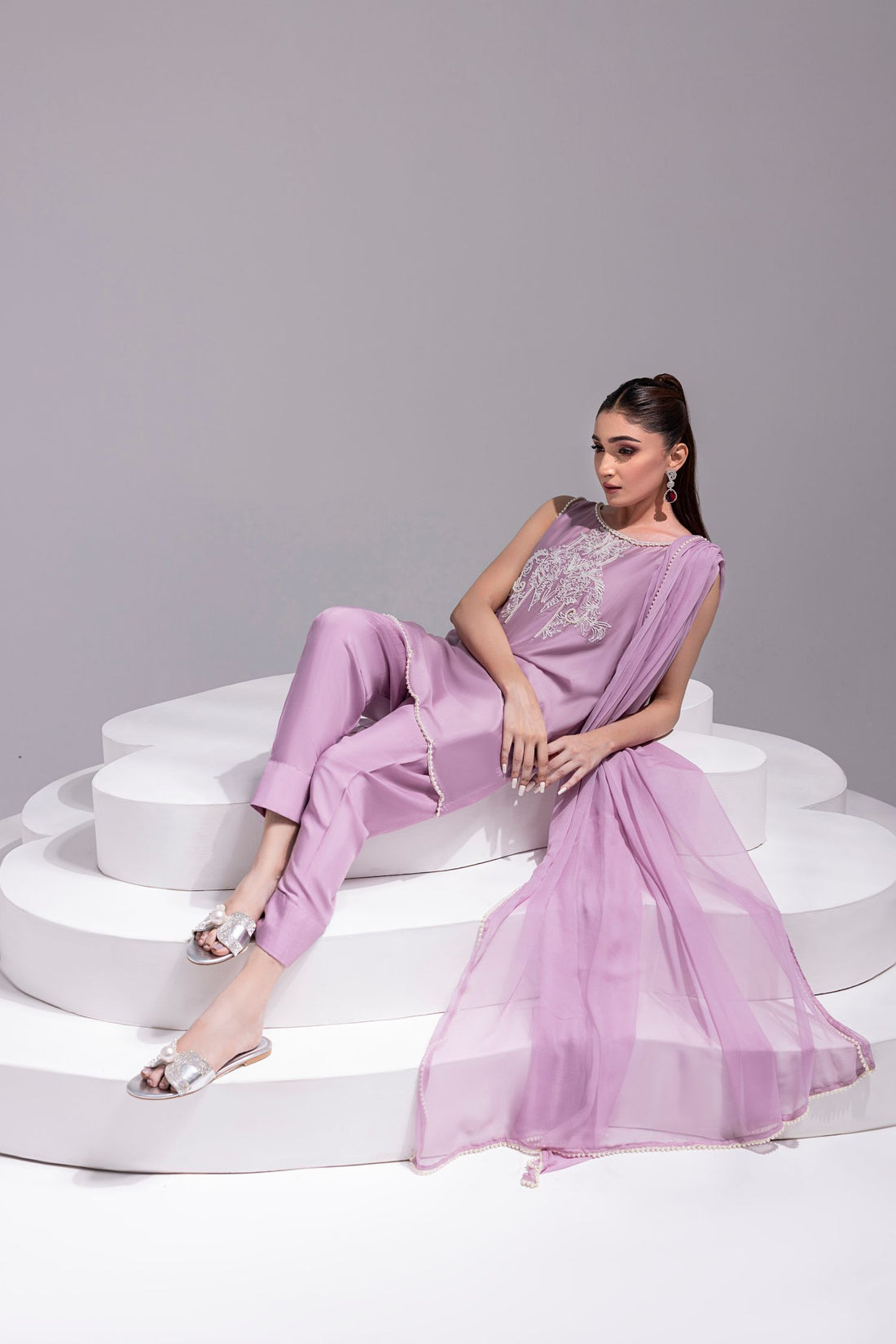 Amani | Aira Festive Wear | ZEEN Hand Embellished Short Shirt with Slim Fit Shalwar & Chiffon Dupatta - Pakistani Designer Dress - by Amani - Type : Ladies Clothes - 100% Original at Saira Sultan