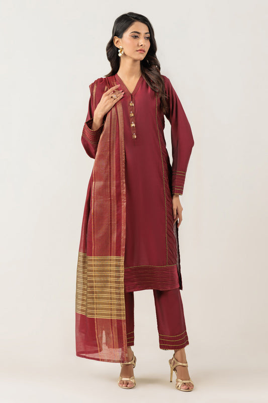 Bonanza Satrangi | Maroon Silk 3 Piece (PWS7243P13) 8 Maroon