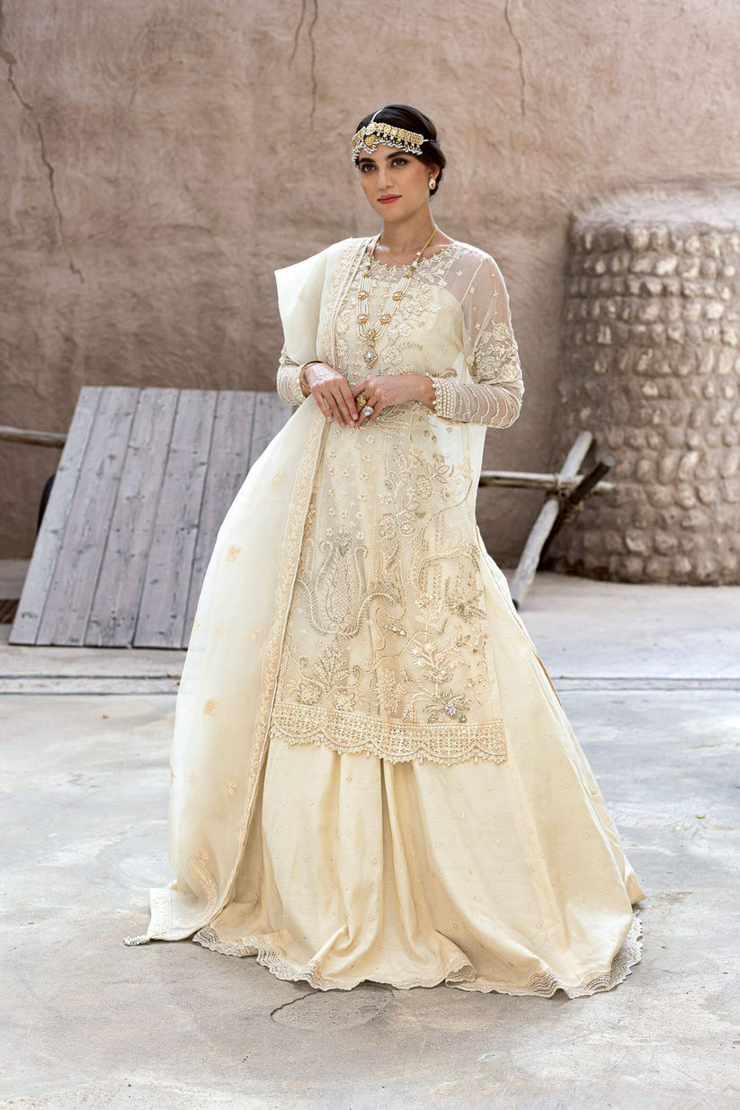Kara | Kamdani Festive Collection | Pearl Whisper Custom Size Ivory Cotton Net