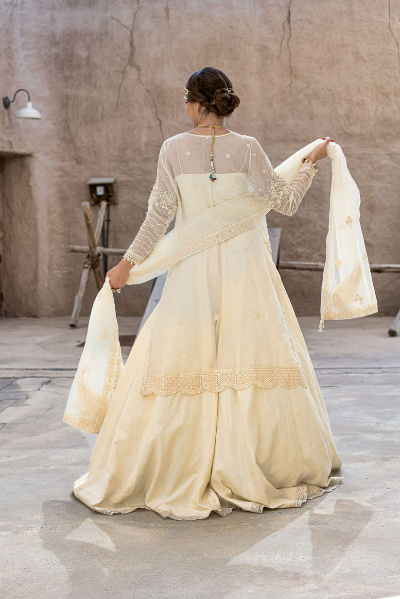 Kara | Kamdani Festive Collection | Pearl Whisper S Ivory Cotton Net