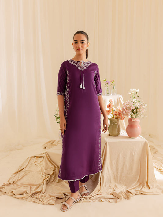 Mahnur | Petal Whispers Lawn Pret | Petalina XS Dark Purple Lawn