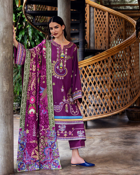 Mushq | Hemline Karandi | Plum Swirl by Mushq - Designer Dress - Type : Ladies Clothes - Available at Saira Sultan - 100% Original 