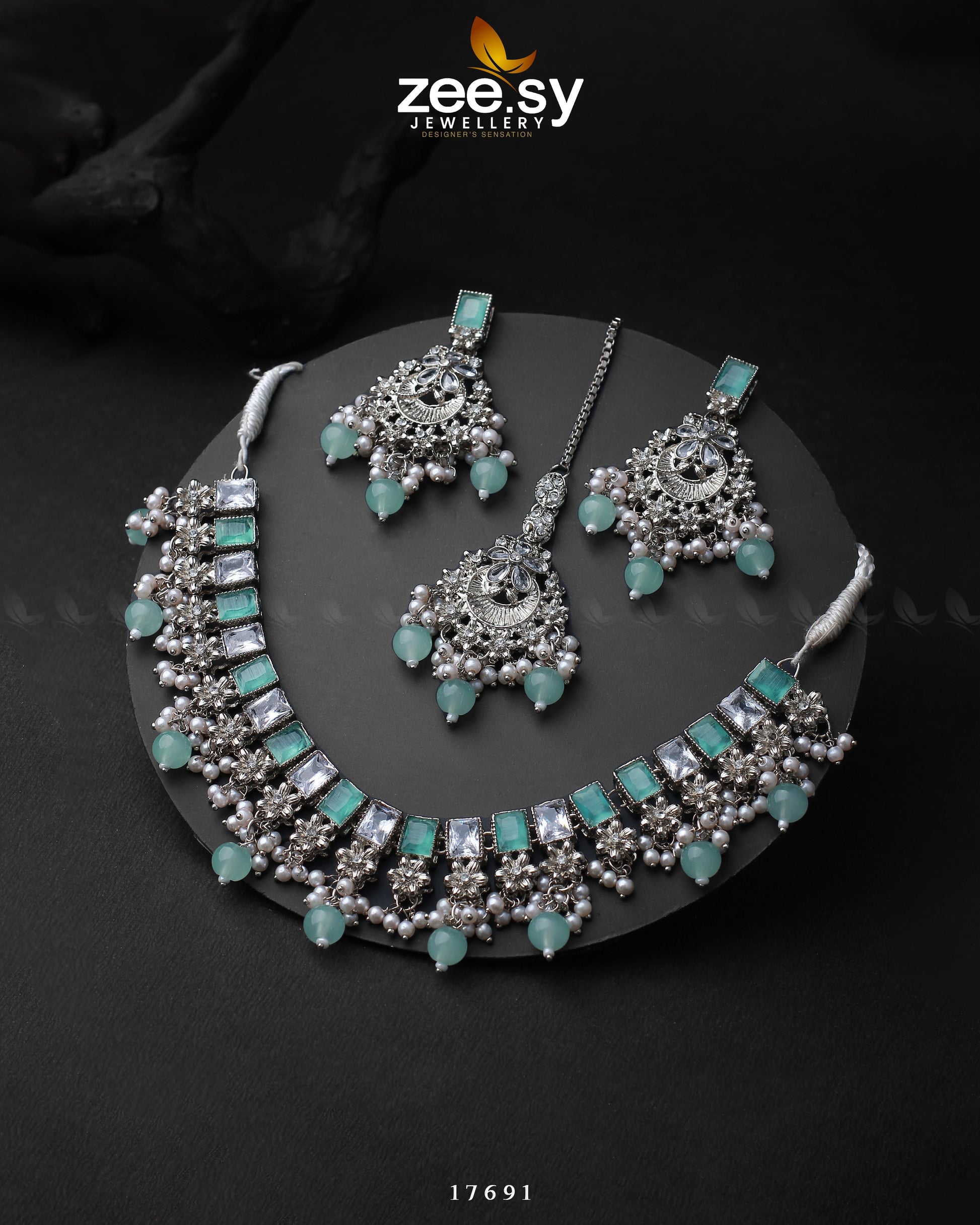Prism Necklace Silver Mint Green