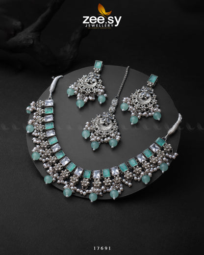 Prism Necklace Silver Mint Green