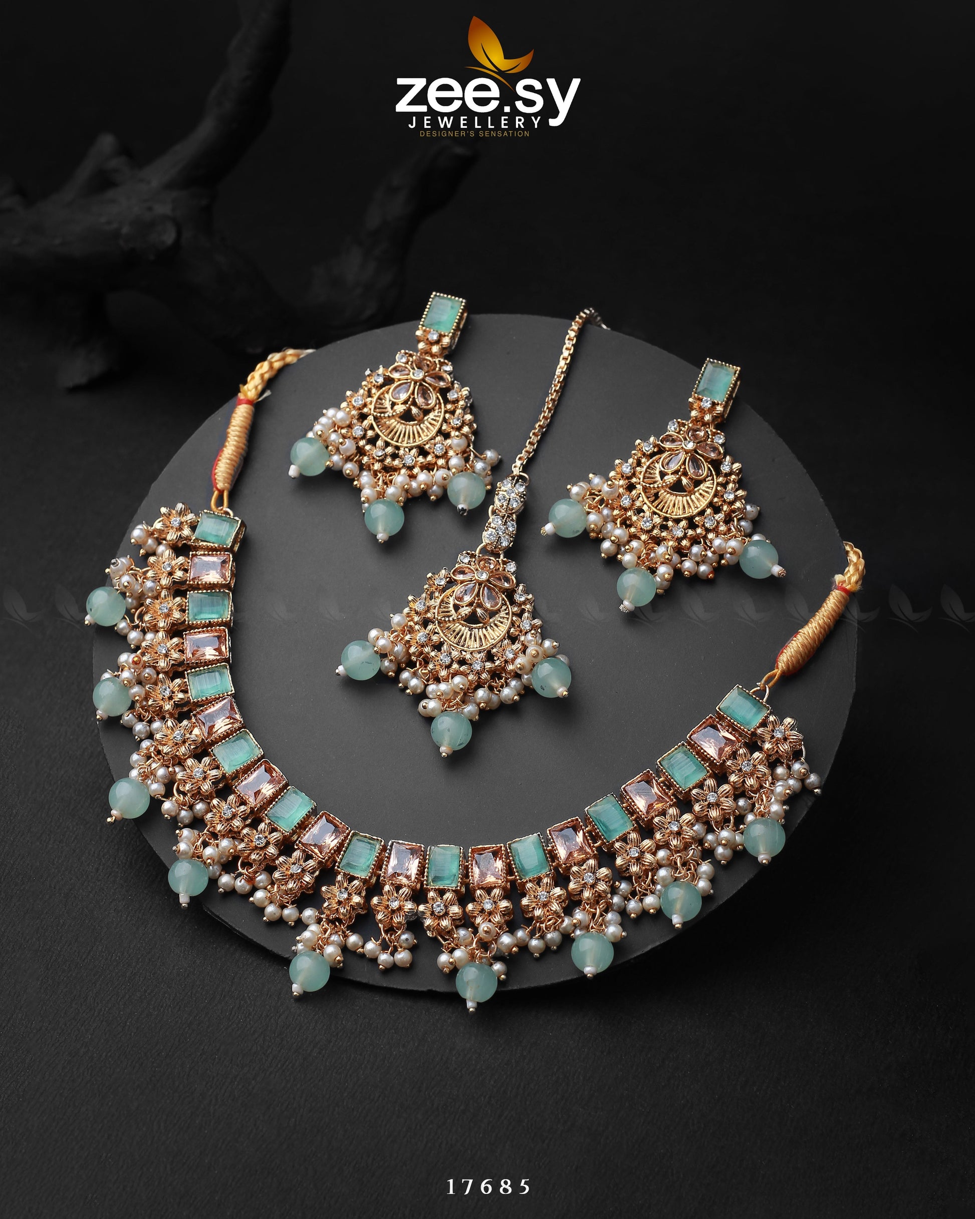 Prism Necklace Golden Mint Green