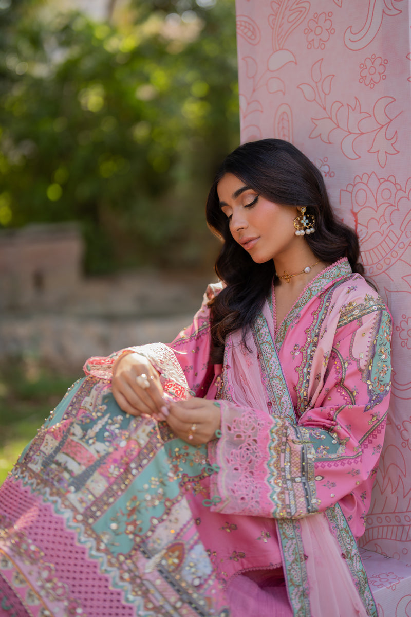 Qalamkar | Luxe Silk | UA-07 TESSA M Pink Silk