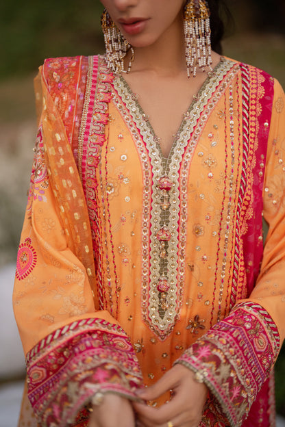 Qalamkar | Luxe Silk | UA-05 FIORE M Orange Silk
