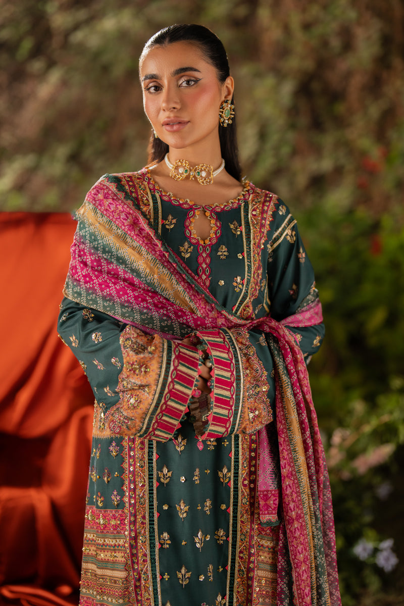 Qalamkar | Luxe Silk | UA-02 NINA M Emerald Green Silk