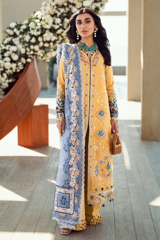 Qalamkar | Sahil Luxury Lawn | FK-06 NATALIE XS Mustard Yellow Lawn