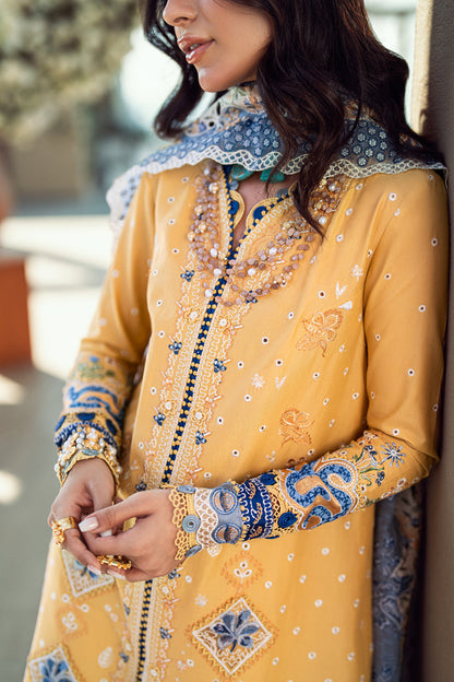 Qalamkar | Sahil Luxury Lawn | FK-06 NATALIE L Mustard Yellow Lawn