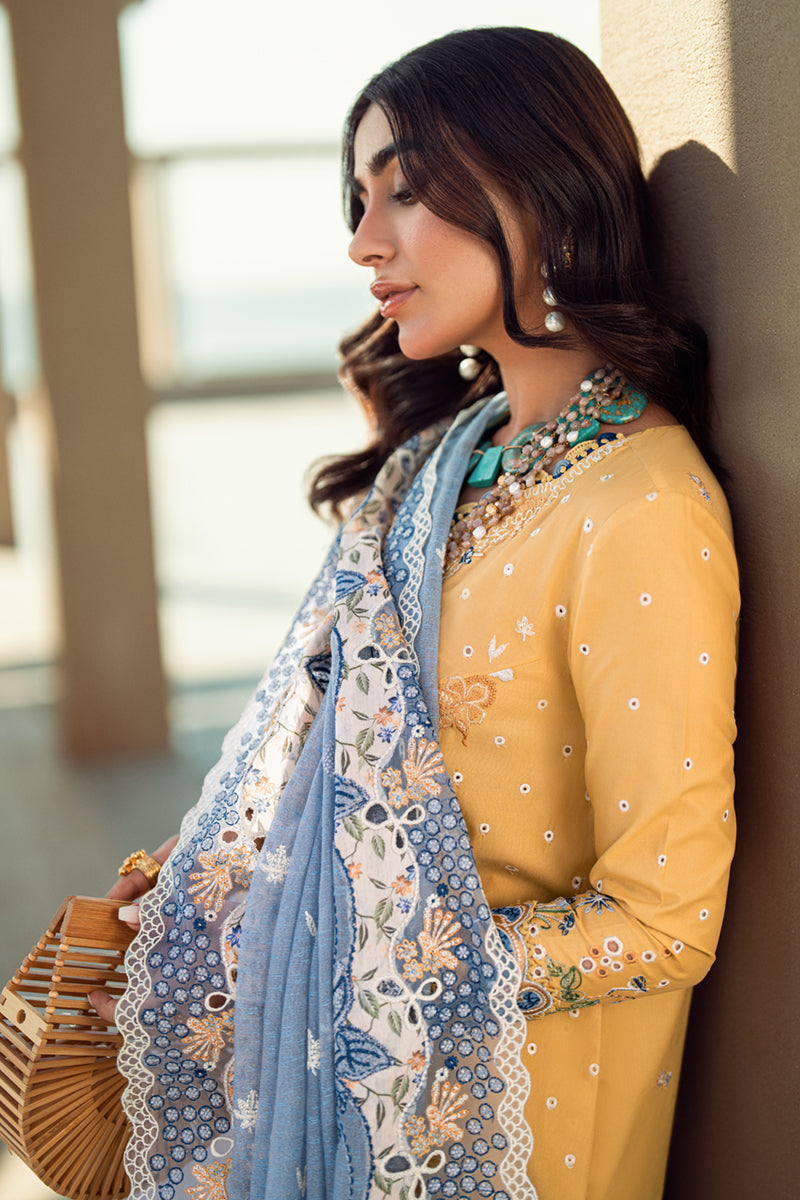Qalamkar | Sahil Luxury Lawn | FK-06 NATALIE XL Mustard Yellow Lawn