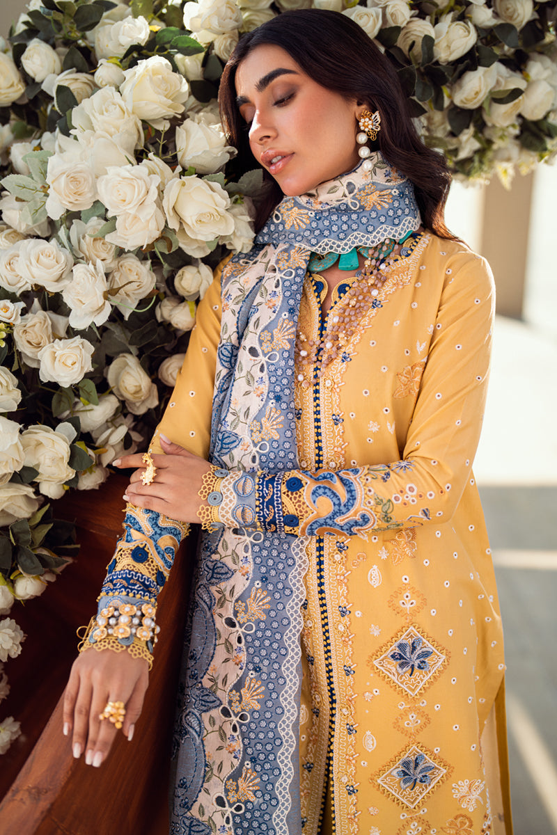 Qalamkar | Sahil Luxury Lawn | FK-06 NATALIE Custom Size Mustard Yellow Lawn