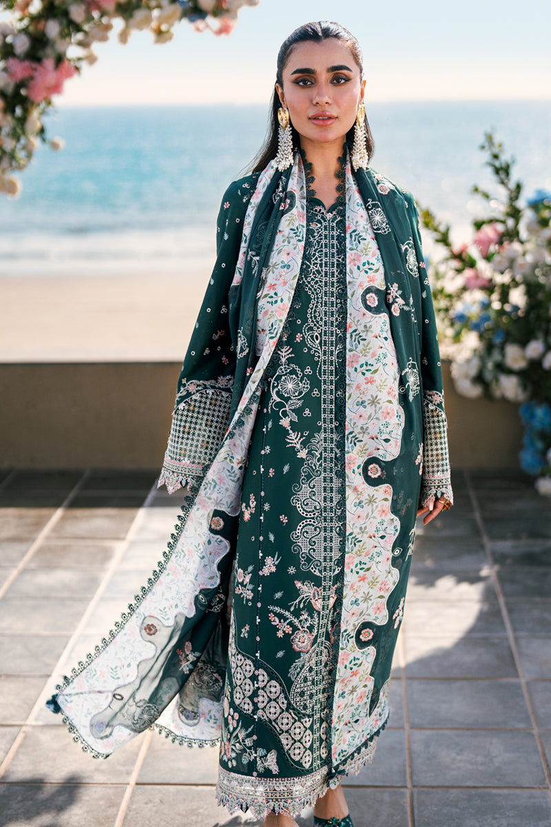 Qalamkar | Sahil Luxury Lawn | FK-13 ELIZA S Teal Green Lawn