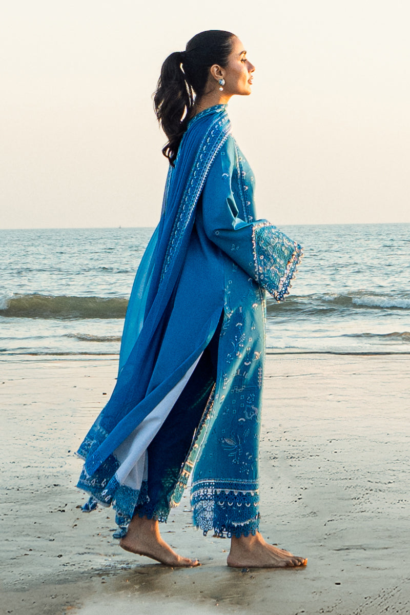 Qalamkar | Sahil Luxury Lawn | FK-03 VICTORIA Custom Size Blue Lawn
