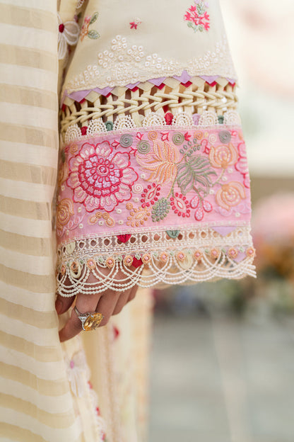 Qalamkar | Sahil Luxury Lawn | FK-14 SCARLETT M Cream Lawn