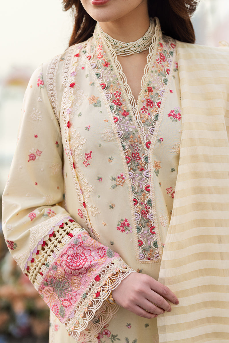 Qalamkar | Sahil Luxury Lawn | FK-14 SCARLETT L Cream Lawn