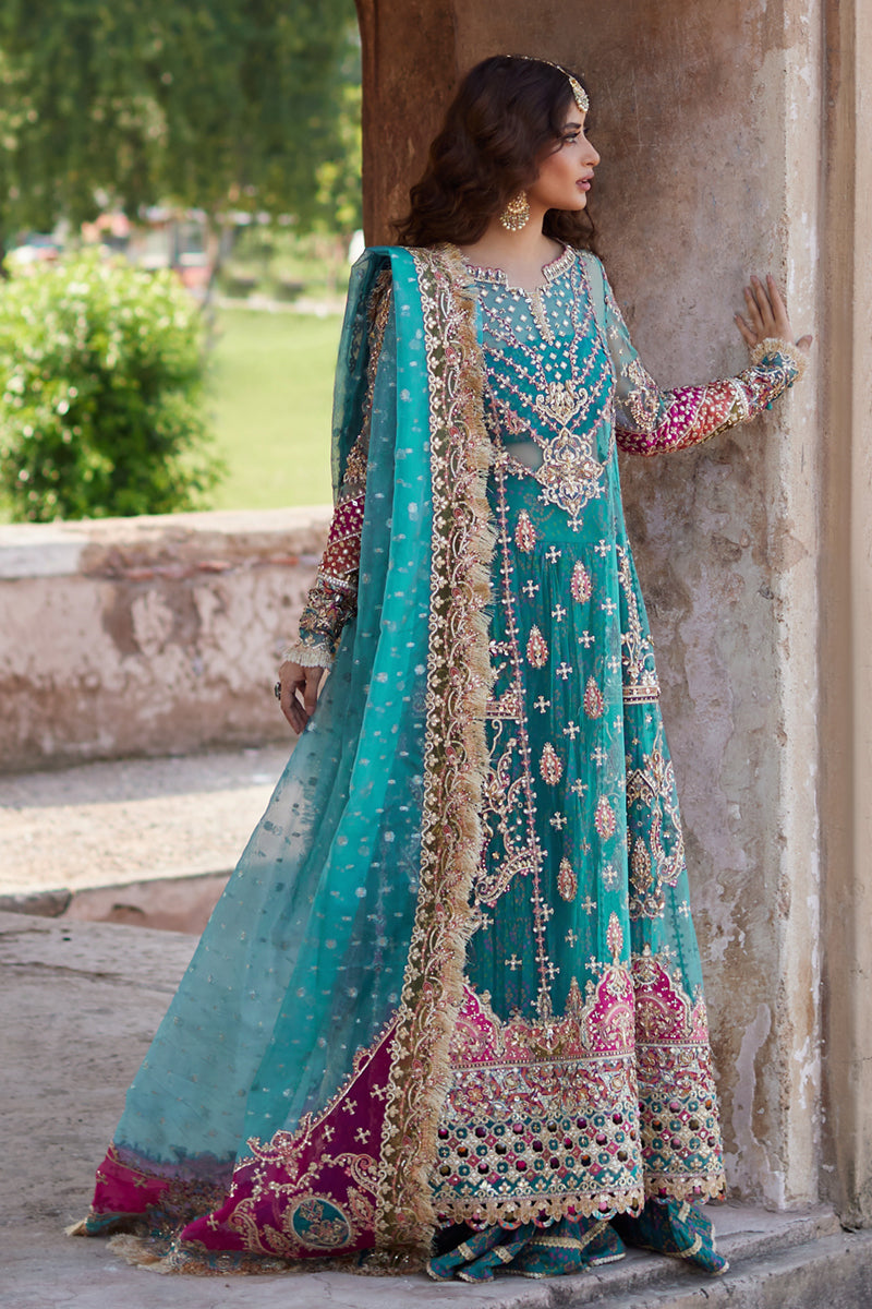 Qalamkar | Shadmani Luxury Formals | Sama SH-03 Custom Size Teal Net