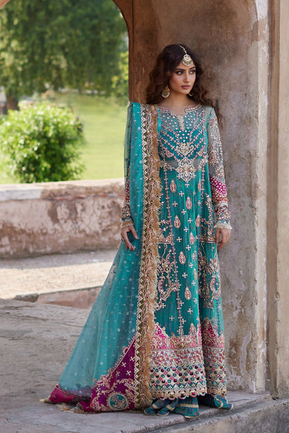 Qalamkar | Shadmani Luxury Formals | Sama SH-03 XS Teal Net