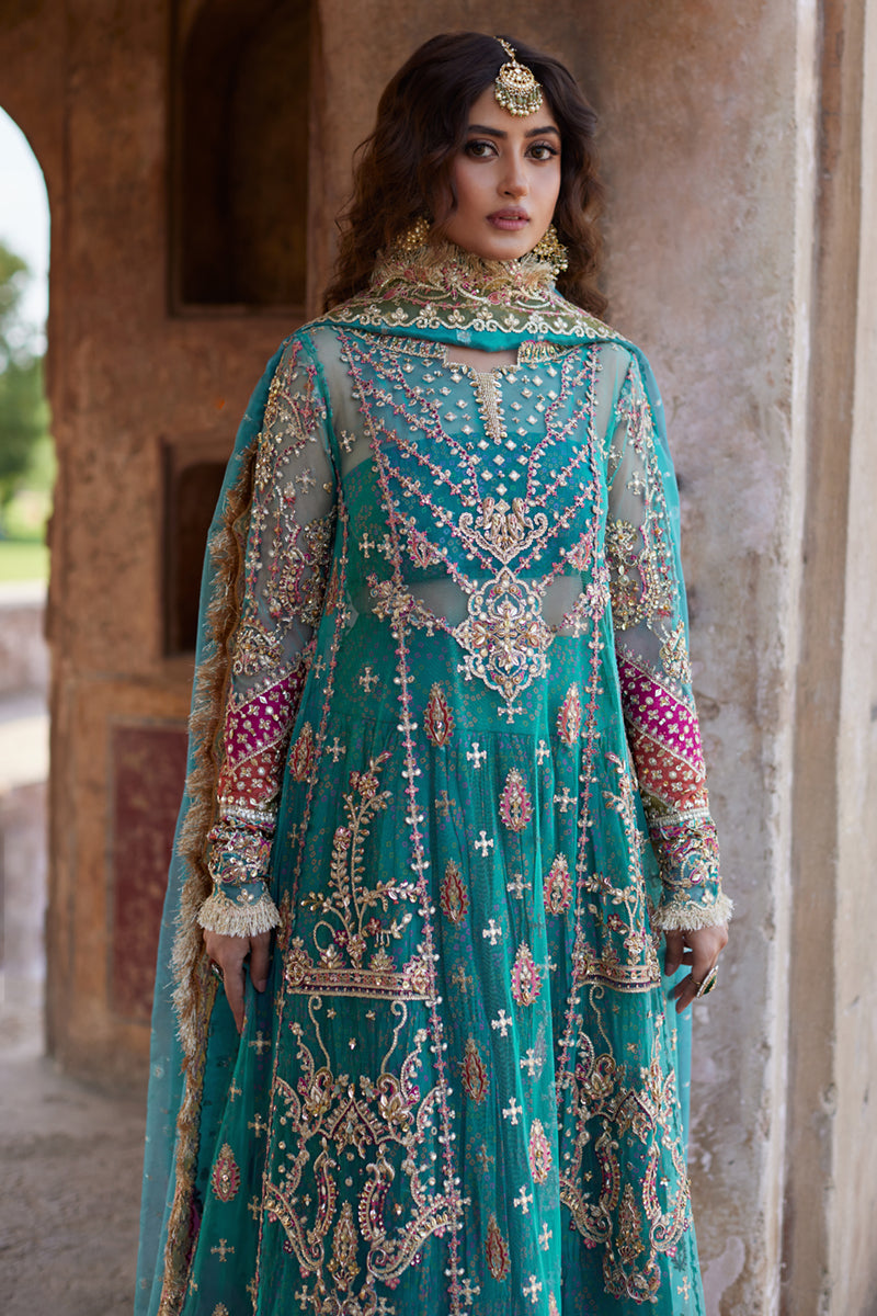 Qalamkar | Shadmani Luxury Formals | Sama SH-03 L Teal Net