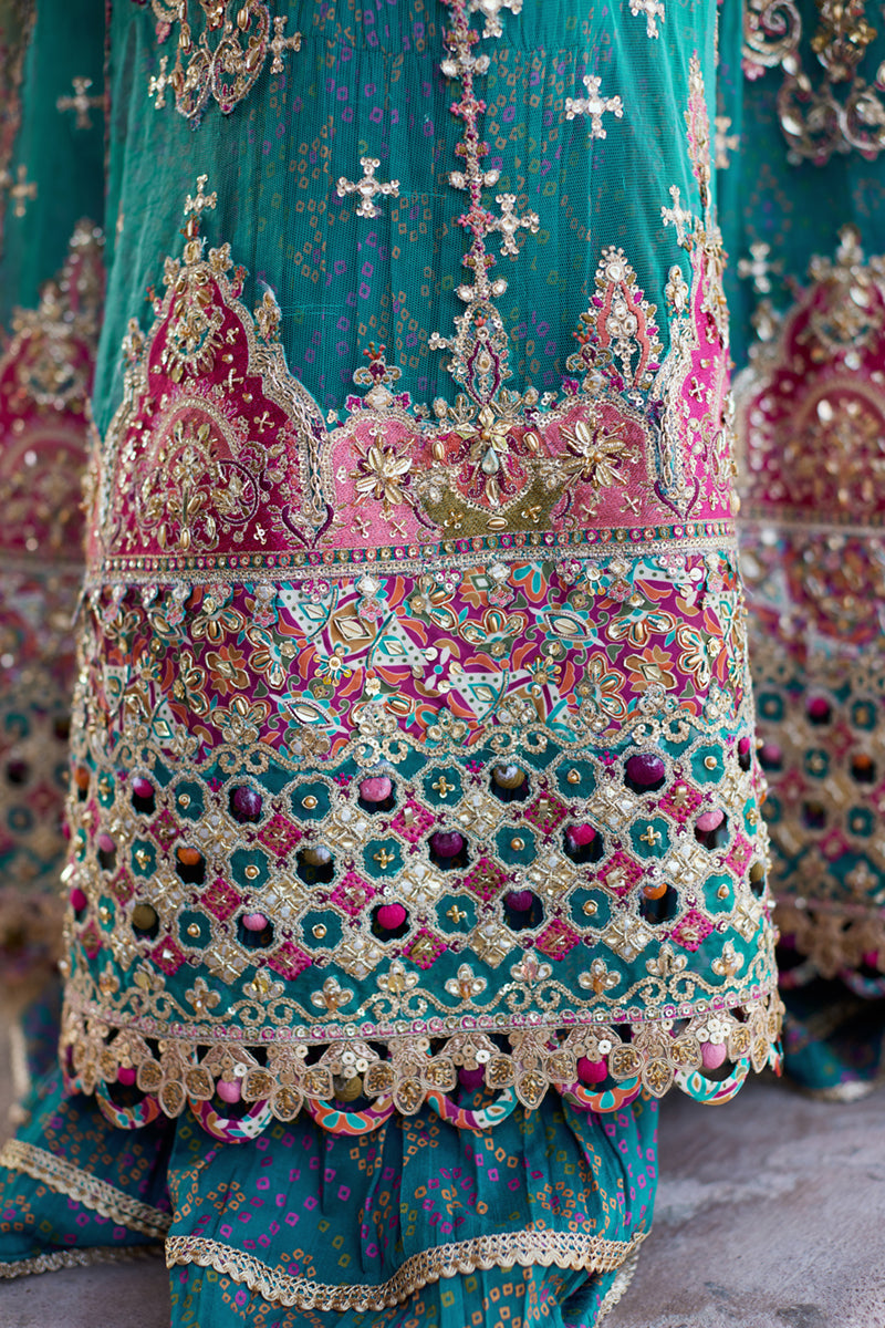 Qalamkar | Shadmani Luxury Formals | Sama SH-03 M Teal Net