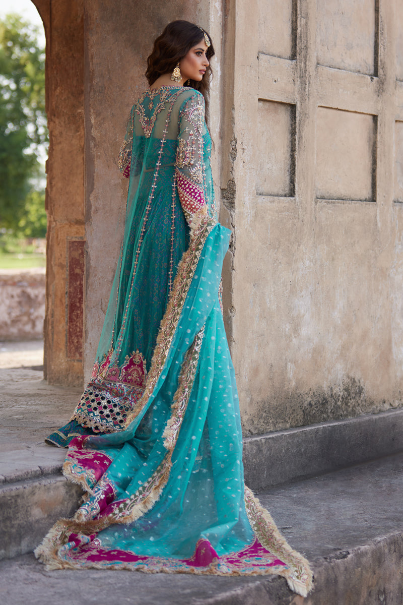 Qalamkar | Shadmani Luxury Formals | Sama SH-03 S Teal Net