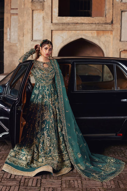 Qalamkar | Shadmani Luxury Formals | Hala SH-06 XS Dark Teal Green Net