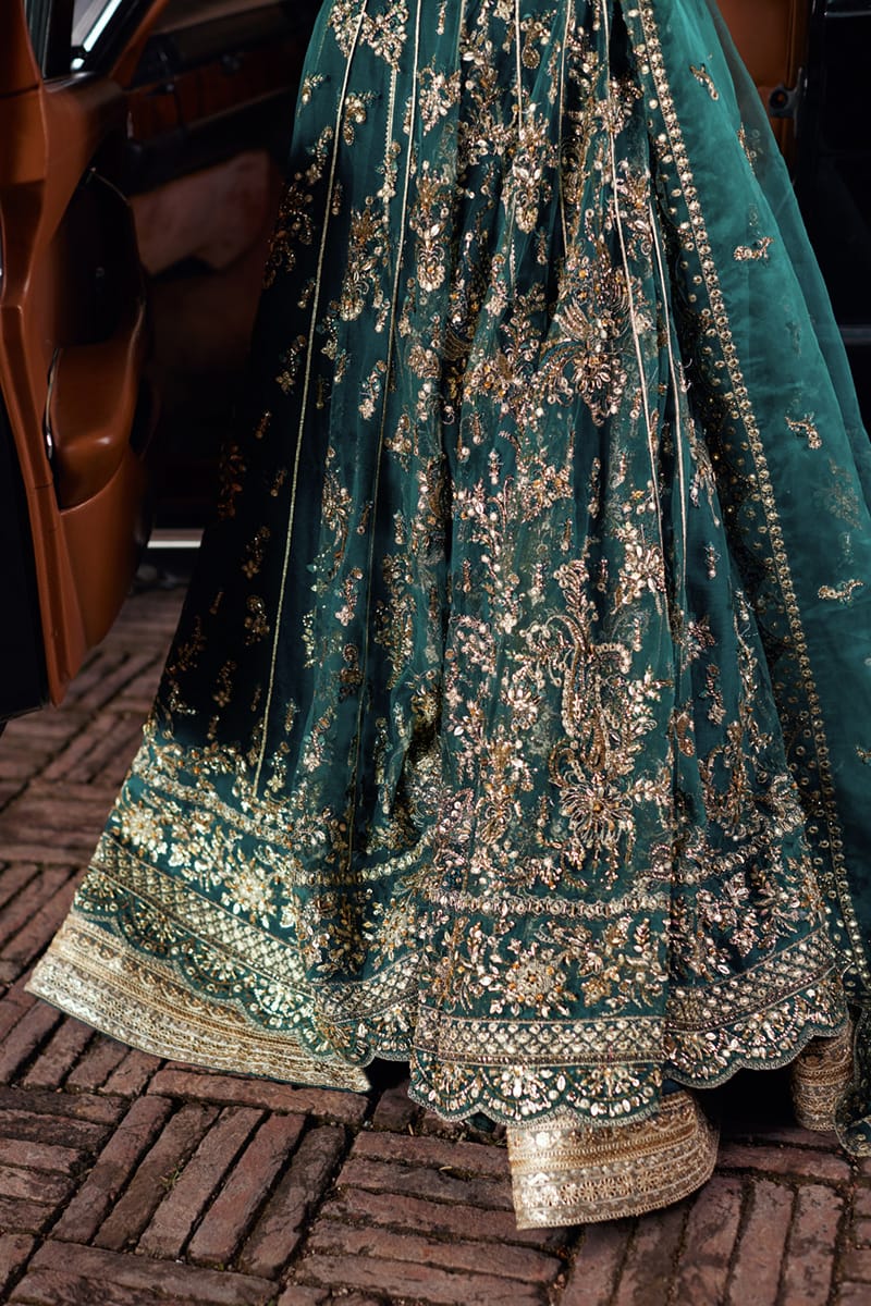 Qalamkar | Shadmani Luxury Formals | Hala SH-06 XL Dark Teal Green Net