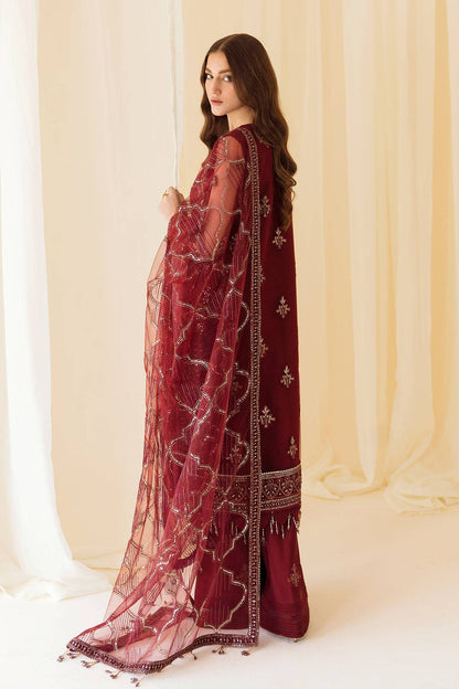 Alizeh | Formals Collection | Embroidered Net Maroon - V14D08 - Raya - Pakistani Designer Dress - by Alizeh | Type: Formal - 100% Original at Saira Sultan
