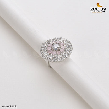 Round Ring-8269 Silver Mint Pink