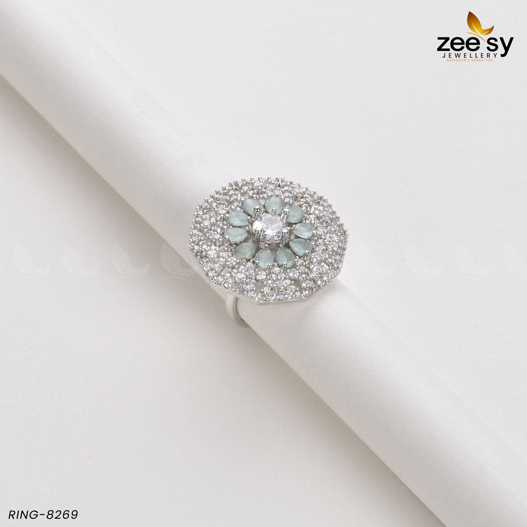 Round Ring-8269 Silver Mint Green