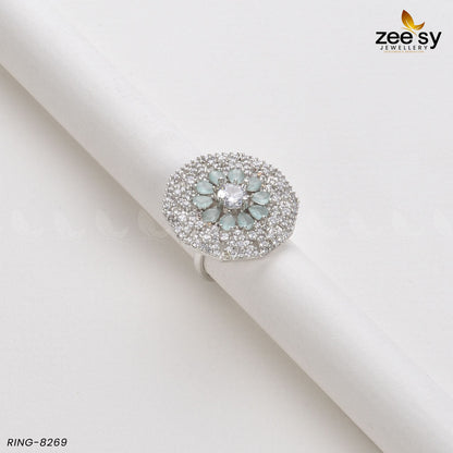 Round Ring-8269 Silver Mint Green