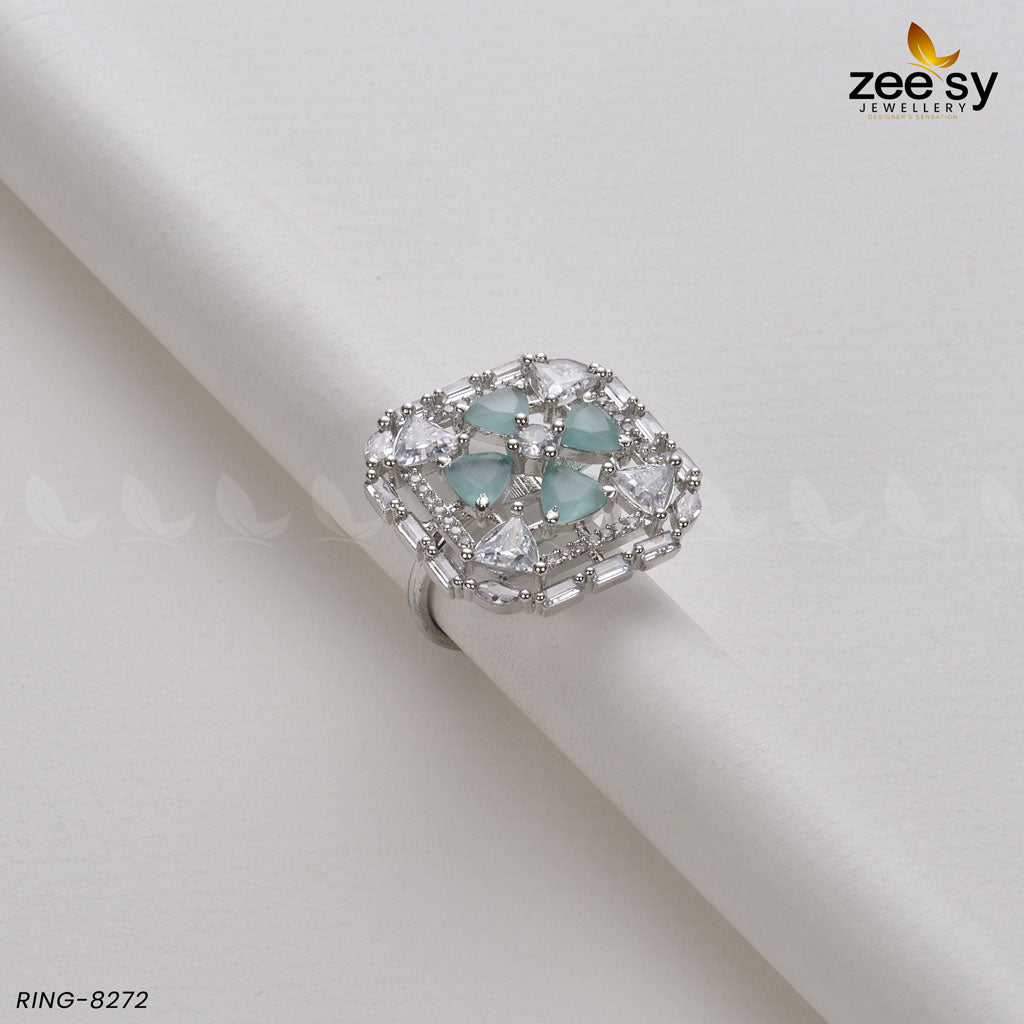 Cubic Ring-8272 Silver Mint Green