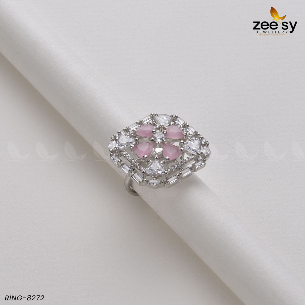 Cubic Ring-8272 Silver Mint Pink