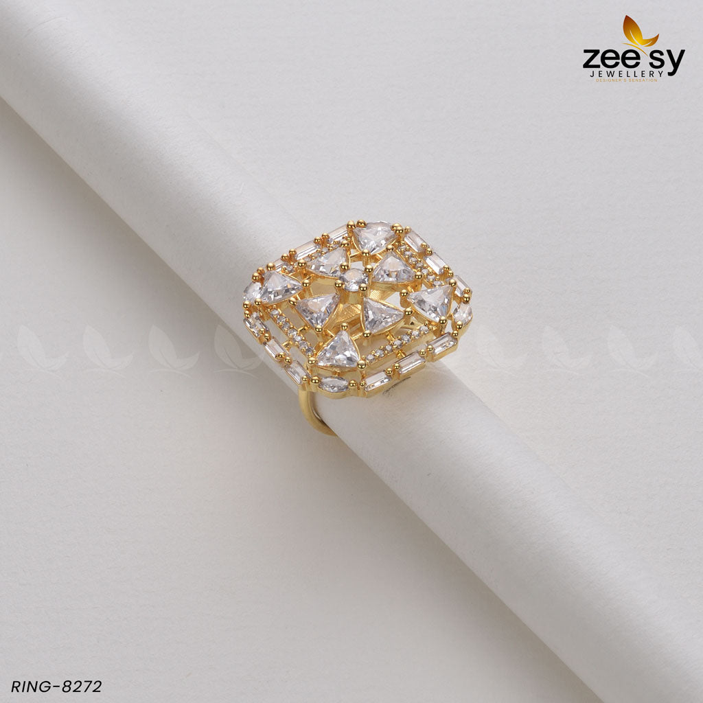 Cubic Ring-8272 Golden White