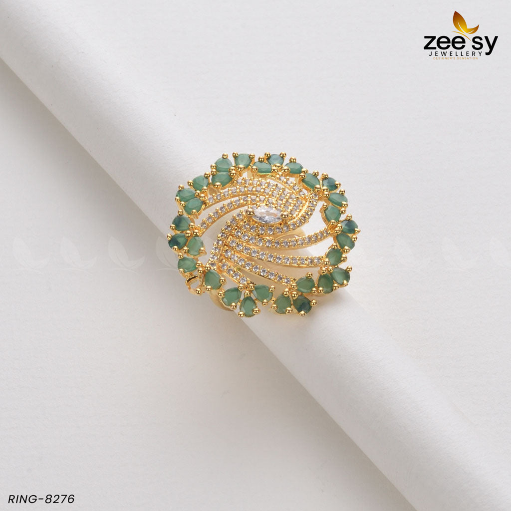 Rhinestone Ring-8276 Golden Green