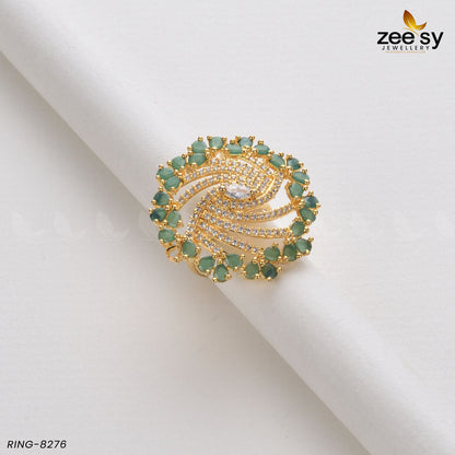 Rhinestone Ring-8276 Golden Green